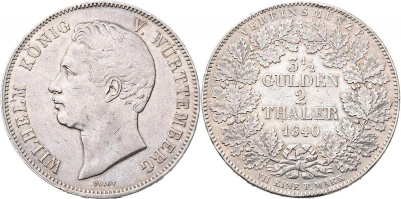 Württemberg: Wilhelm I. 1816-1864: Doppeltaler 1840, Klein/Raff 89, AKS 62, Jaeg...