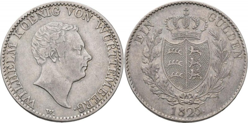 Württemberg: Wilhelm I. 1816-1864: Gulden 1825, Klein/Raff 73, AKS 80, Jaeger 53...