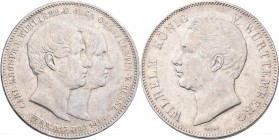 Württemberg: Wilhelm I. 1816-1864: Doppeltaler 1846, Vermählung des Kronprinzen Karl mit Olga, Großfürstin von Rußland, 37,13 g, Klein/Raff 90, AKS 12...