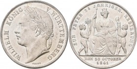 Württemberg: Wilhelm I. 1816-1864: 1 Gulden 1841, Regierungsjubiläum, AKS 123, Jaeger 74, AKS 123, vorzüglich.
 [differenzbesteuert]