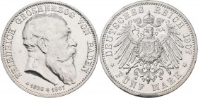 Baden: Friedrich I. 1852-1907: 5 Mark 1907 G, Auf den Tod mit Lebensdaten, Jaeger 37, Auflage 60 Tsd., kleine Kratzer, vorzüglich.
 [differenzbesteue...