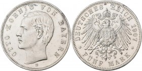 Bayern: Otto 1886-1913: 5 Mark 1907 D, Jaeger 46, polierte Platte.
 [differenzbesteuert]
