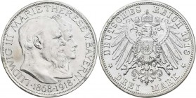 Bayern: Ludwig III. 1913-1818: 3 Mark 1918 Goldene Hochzeit mit Marie Therese, (original nur ca. 130 Ex.), GALVANO, 14,79 g. Gute Nachprägung als Bele...