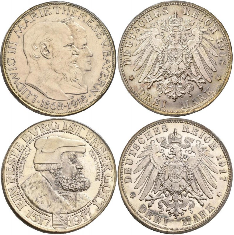 Bayern: Doppelpack seltener 3er als Abschläge auf Pappe: Bayern, Ludwig III. 191...