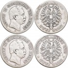Hessen: Ludwig III. 1848-1877: Lot 2 Stück, 2 Mark 1876 H, Jaeger 66, fast sehr schön.
 [differenzbesteuert]