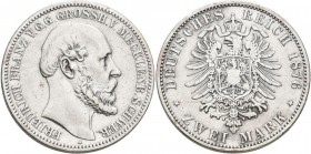 Mecklenburg-Schwerin: Friedrich Franz II. 1842-1883: 2 Mark 1876 A, Jaeger 84, kleine Kratzer, sehr schön.
 [differenzbesteuert]