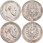 Mecklenburg-Schwerin: Friedrich Franz II. 1842-1883: Lot 2 Sück, 2 Mark 1876 A, Jaeger 84, kleine Kratzer, sehr schön.
 [differenzbesteuert]