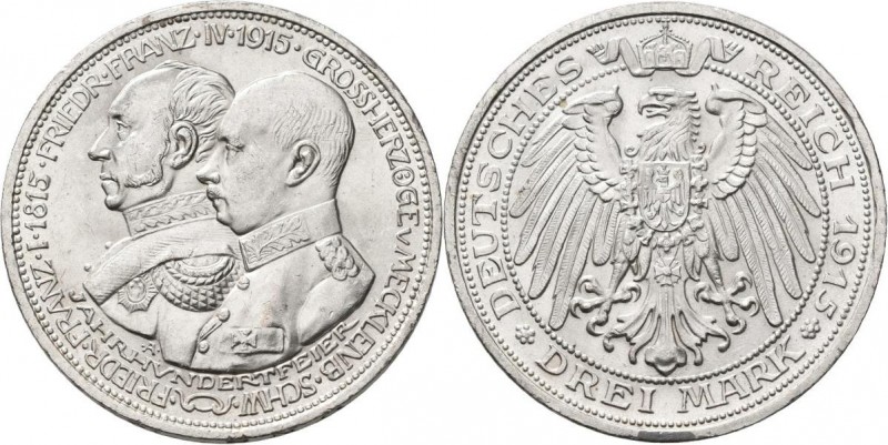 Mecklenburg-Schwerin: Friedrich Franz IV. 1901-1918: 3 Mark 1915 A, Jahrhundertf...