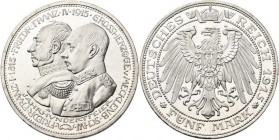 Mecklenburg-Schwerin: Friedrich Franz IV. 1897-1918: 5 Mark 1915 A, Jahrhundertfeier, Jaeger 89, polierte Platte.
 [differenzbesteuert]