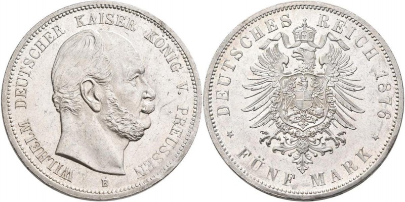 Preußen: Wilhelm I. 1861-1888: 5 Mark 1876 B, Jaeger 97, feine Kratzer, sonst vo...