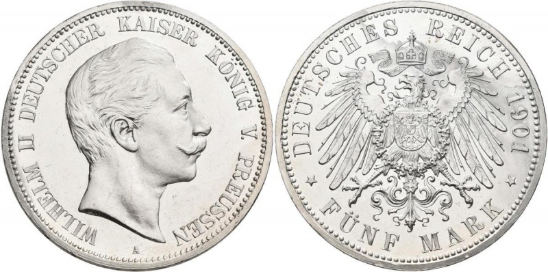 Preußen: Wilhelm II. 1888-1918: 5 Mark 1901 A, Jaeger 104, zaponiert, kleiner Te...