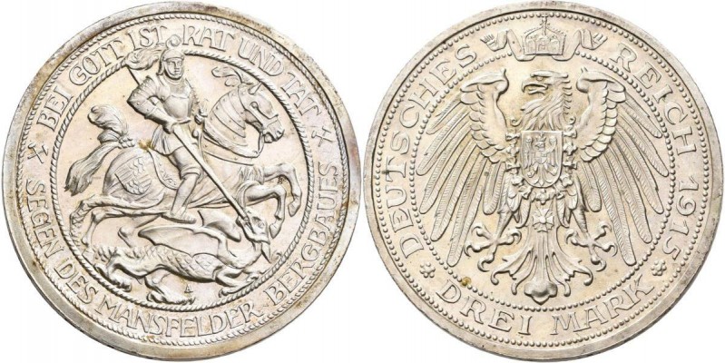 Preußen: Wilhelm II. 1888-1918: 3 Mark 1915 A, Mansfelder Bergbau, Jaeger 115, z...