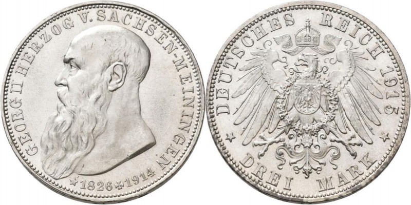 Sachsen-Meiningen: Georg II. 1866-1914: 3 Mark 1915, auf seinen Tod, Jaeger 155,...