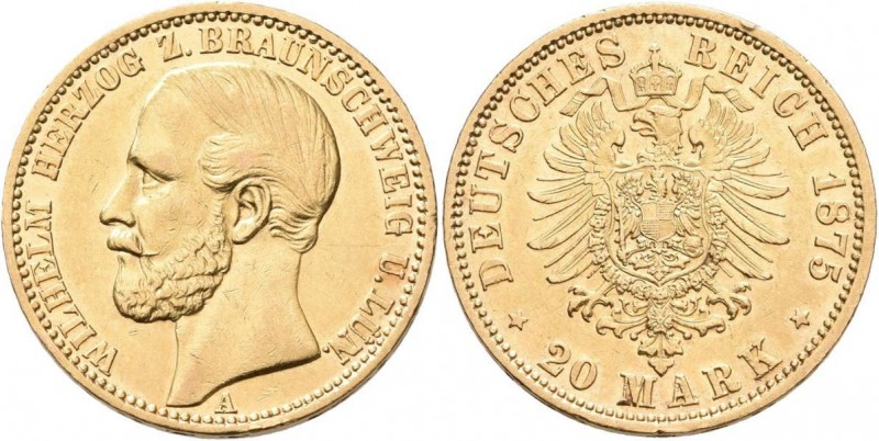 Braunschweig-Lüneburg: Wilhelm 1831-1884: 20 Mark 1875, Jaeger 203. 7,93 g, 900/...