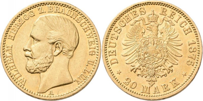 Braunschweig-Lüneburg: Wilhelm 1831-1884: 20 Mark 1875, Jaeger 203. 7,93 g, 900/...