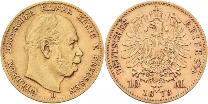 Preußen: Wilhelm I. 1861-1888: 10 Mark 1873 B, Jaeger 242. 3,92 g, 900/1000 Gold...