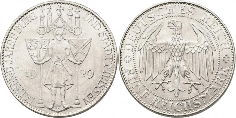 Weimarer Republik: 5 Reichsmark 1929 E, Meißen, Jaeger 339, Kratzer, sonst fast ...