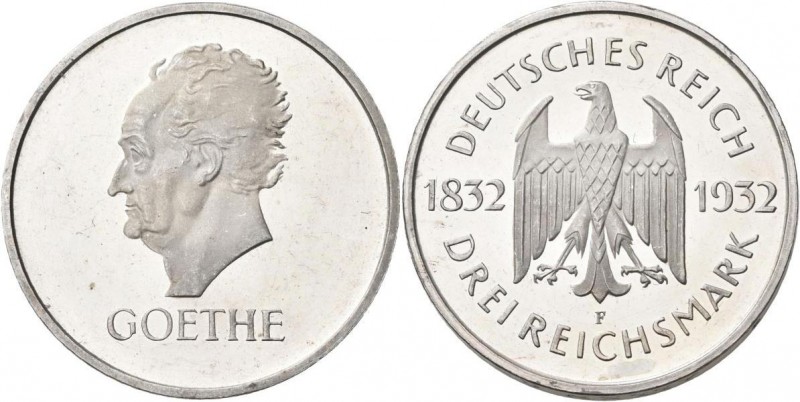 Weimarer Republik: 3 Reichsmark 1932 F, Johann Wolfgang v. Goethe, 100. Todestag...