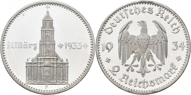 Drittes Reich: 2 Reichsmark 1934 F. Garnisonkirche von Potsdam mit Datum 21. Mär...