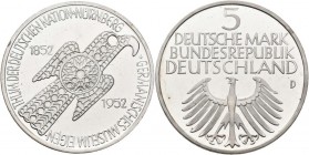 Bundesrepublik Deutschland 1948-2001: 5 DM 1952 D, Germanisches Museum, Jaeger 388. Winziger Randschlag, zaponiert, berieben, von polierten Stempeln/ ...