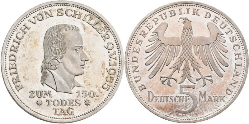 Bundesrepublik Deutschland 1948-2001: 5 DM 1955 F, Friedrich Schiller, Jaeger 38...