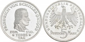 Bundesrepublik Deutschland 1948-2001: 5 DM 1955 F, Friedrich Schiller, Jaeger 389. Minimal berieben, vorzüglich.
 [differenzbesteuert]