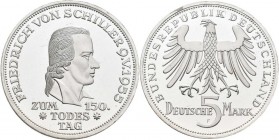Bundesrepublik Deutschland 1948-2001: 5 DM 1955 F, Friedrich Schiller, Jaeger 389. Zaponiert, berieben, von polierten Stempeln/ polierte Platte.
 [di...