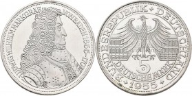 Bundesrepublik Deutschland 1948-2001: 5 DM 1955 G, Markgraf von Baden, genannt ”Türkenlouis”, Jaeger 390. Feine Haarlinien, polierte Platte, Erhaltung...