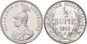 Deutsch-Ostafrika: Wilhelm II. 1888-1918: DOA / Deutsch-Ostafrika: ½ Rupie 1913 J, Jaeger 721. Berieben, polierte Platte.
 [differenzbesteuert]