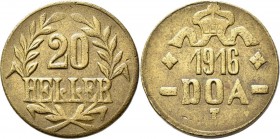 Deutsch-Ostafrika: Tabora, DOA: 20 Heller 1916 T, Notmünze mit vollständigen LL, Jaeger 726, an jedem Zweig 3 Blätter, kleine Krone. Vermutlich 726b (...