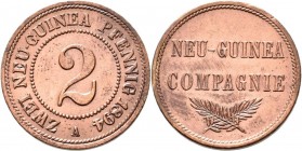 Deutsch-Neuguinea: 2 Neu-Guinea Pfennig 1894 A, Jaeger 702, leichte Patina, Kratzer, sehr schön - vorzüglich.
 [differenzbesteuert]