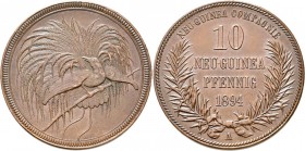 Deutsch-Neuguinea: 10 Neu-Guinea Pfennig 1894 A, Paradiesvogel, Jaeger 703, zaponiert, Kratzer, sehr schön - vorzüglich.
 [differenzbesteuert]