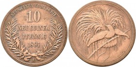 Deutsch-Neuguinea: 10 Neu-Guinea Pfennig 1894 A, Paradiesvogel, Jaeger 703, zaponiert, Kratzer, sehr schön.
 [differenzbesteuert]
