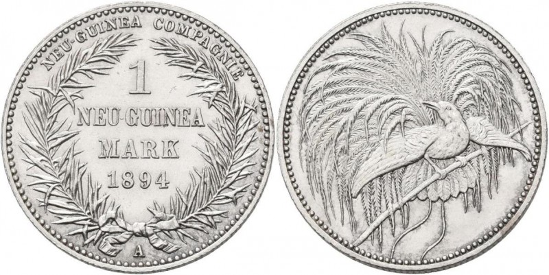 Deutsch-Neuguinea: 1 Neu-Guinea Mark 1894 A, Paradiesvogel, Jaeger 705, feine Kr...