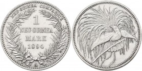 Deutsch-Neuguinea: 1 Neu-Guinea Mark 1894 A, Paradiesvogel, Jaeger 705, feine Kratzer, vorzüglich.
 [differenzbesteuert]