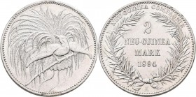 Deutsch-Neuguinea: 2 Neu-Guinea Mark 1894 A, Paradiesvogel, Jaeger 706, kleine Kratzer, vorzüglich.
 [differenzbesteuert]