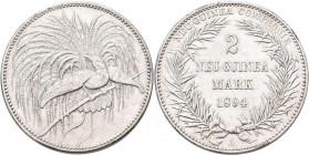 Deutsch-Neuguinea: 2 Neu-Guinea Mark 1894 A, Paradiesvogel, Jaeger 706, Kratzer, sehr schön - vorzüglich.
 [differenzbesteuert]