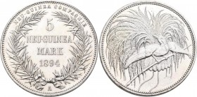 Deutsch-Neuguinea: 5 Neu-Guinea Mark 1894 A, Paradiesvogel, Jaeger 707, feine Kratzer, spiegelnde Felder, zaponiert?, vorzüglich.
 [differenzbesteuer...