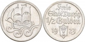 Danzig: ½ Gulden 1923. Jaeger D6. 2,48 g. Silber. Vorzüglich.
 [differenzbesteuert]