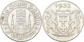 Danzig: 5 Gulden 1932 Marienkirche. Jaeger D17. 15,0 g. Silber. Kratzer, sehr schön.
 [differenzbesteuert]