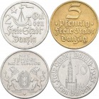 Danzig: Typensammlung Danzig, dabei: 10 Pfennig 1920 Eisen, 8-Münzen-Set 1923 (1 Pf. - 5 Gulden), 6-Münzen-Set 1932 (5 Pfennig - 5 Gulden), 5 Gulden 1...