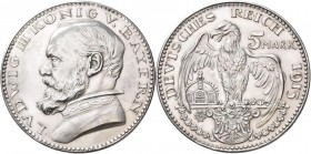 Proben & Verprägungen: Bayern, Ludwig III. 1913-1918: Probeprägung in Silber. 5 Mark 1913 o. Mzz. Entwurf von Karl Goetz, Schaaf 53 G1, glatter Rand, ...