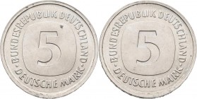 Proben & Verprägungen: Bundesrepublik Deutschland: FEHLPRÄGUNG 5 Mark (J. 415), beidseitig mit Wertzahl geprägt (2 x Wertseite), Prägestätte und Jahr ...