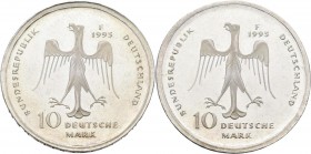 Proben & Verprägungen: Bundesrepublik Deutschland: FEHLPRÄGUNG 10 Mark Silber Gedenkmüze 1995 Heinrich der Löwe (J. 462), beidseitig mit Adlerseite ge...