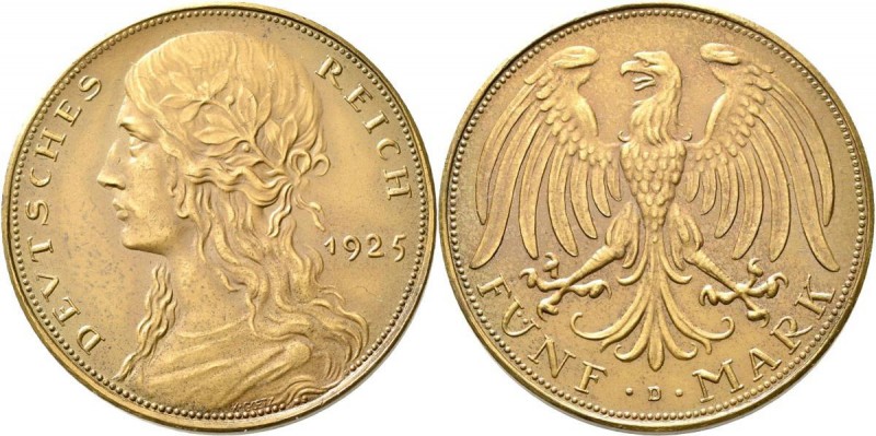 Proben & Verprägungen: Weimarer Republik 1918-1933: Probeprägung in Bronze, 5 Re...