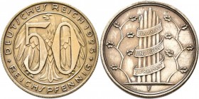 Proben & Verprägungen: Weimarer Republik 1918-1933: Probeprägung in Neusilber, 50 Reichspfennig 1925 F. Schaaf 324 G7, 4,80 g, Riffelrand, zaponiert, ...