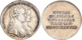 Medaillen alle Welt: Haus Habsburg, Josef II. 1780-1790: Ausfwurfmünze (Doppelgroschen) / Medaille 1788 von Wirt auf die Hochzeit des Erzherzogs Franz...