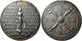 Medaillen Deutschland: Leverkusen: Bronzegussmedaille o.J. (um 1920), von Carl Ebbinghaus. Für 25 Jahre treue Mitarbeit in den Bayer Farbwerken. Bayer...