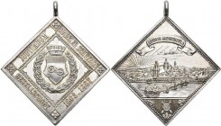 Medaillen Deutschland: Mainz: Klippenförmige Silbermedaille 1887, auf das 25-jährige Jubiläum der Schützengesellschaft. Stadtschild im Kranz / Stadtan...