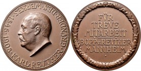 Medaillen Deutschland: Mannheim: Bronzene Verdienstmedaille o.J., FÜR TREUE MITARBEIT der Firma BOPP u. REUTHER, Mannheim, 67 mm, 114,9 g, Stempelglan...